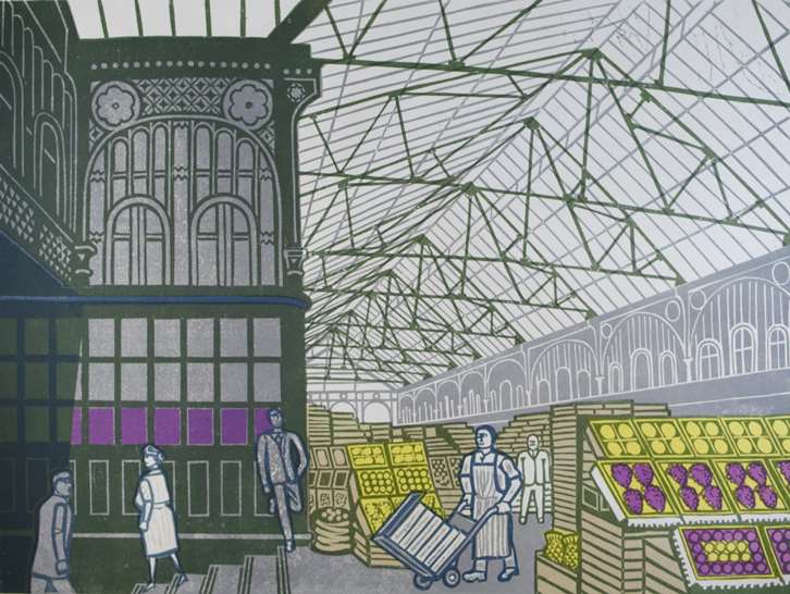 Covent Garden Fruit Market 1967 by Edward Bawden, Lithograph signed, unnumbered