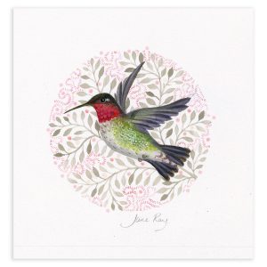 Ruby Throated Hummingbird, Original Artwork in Mixed Media by Jane Ray