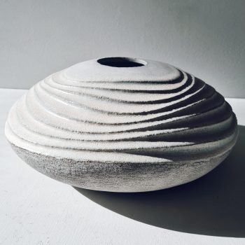 Low Carved Vessel in Stoneware by Michele Bianco
