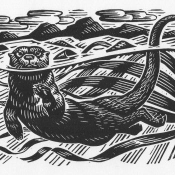 Otter in the Kelp by Richard Allen, Linocut print