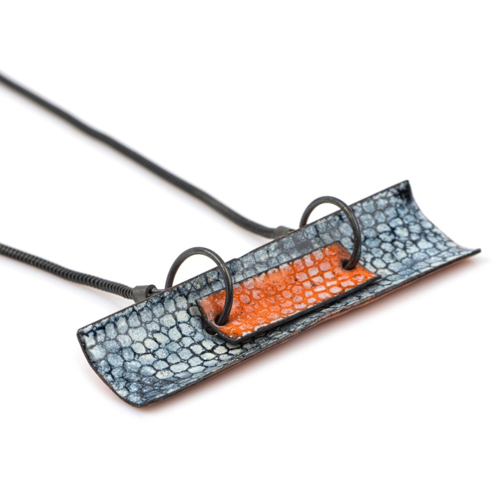 Curved Rectangle Bar Necklace by Emily Higham, Enamel, copper and silver