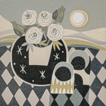 Roses and Star Plate by Jane Walker, linocut