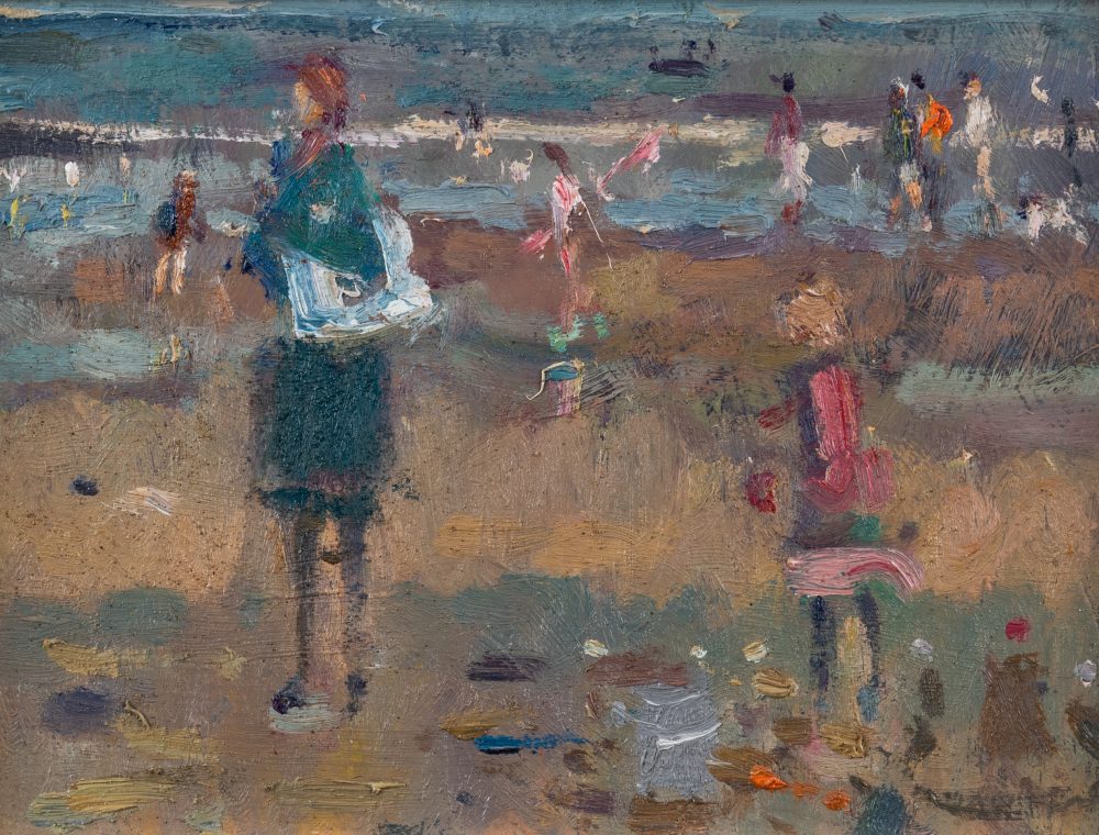 At the Seaside by Andrew Farmer ROI, oil on panel