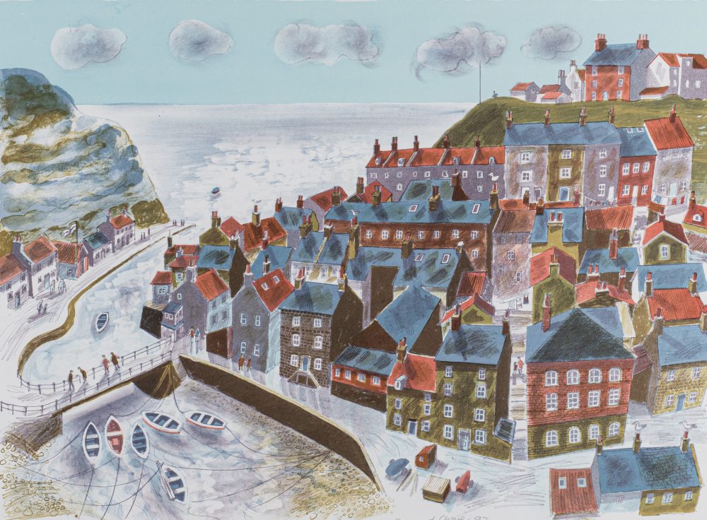 Staithes, North Yorkshrie, printers proof lithograph by Bernard Cheese