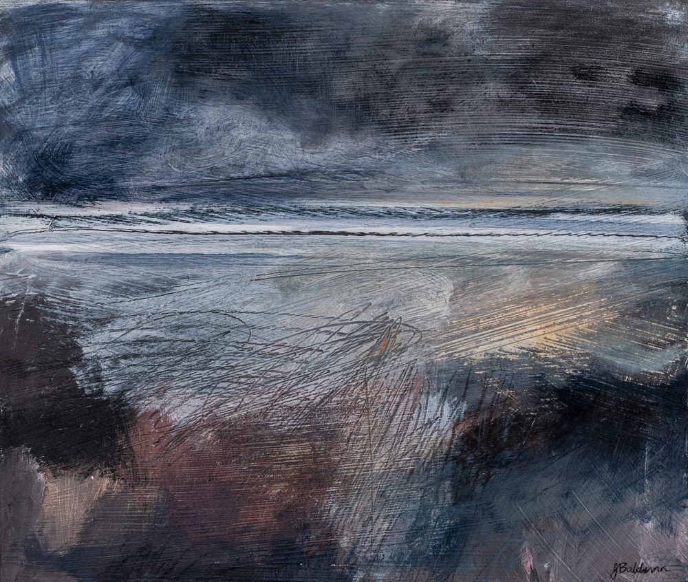 Night Swimming II, oil, acrylic, charcoal, graphite and watercolour pencil by Janine Baldwin PS