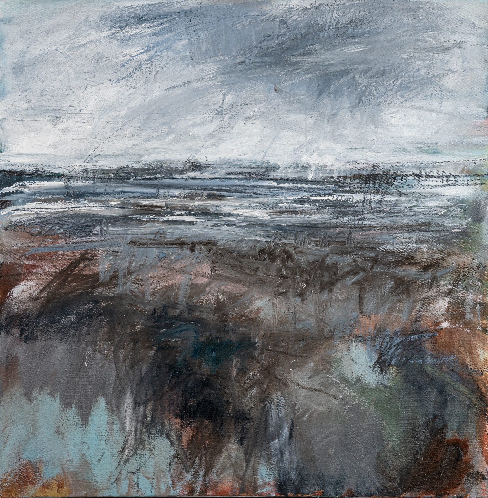 Rain Sets In, oil and charcoal on canvas by Janine Baldwin PS