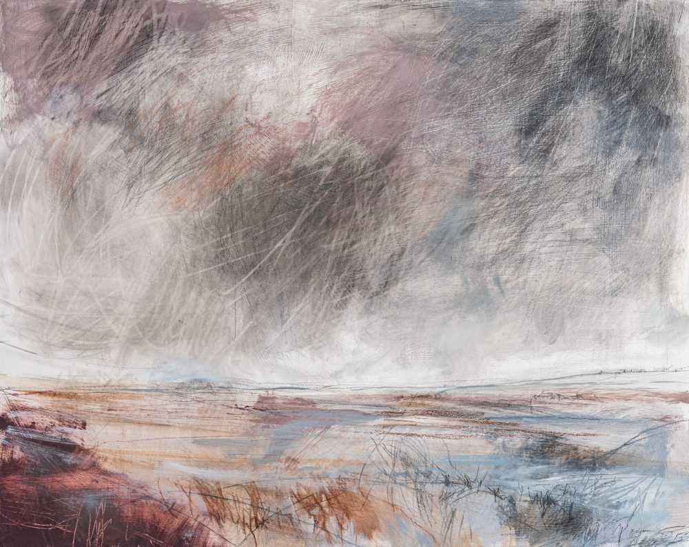 Higher Ground, Bilsdale, oil, acrylic, charcoal, graphite and watercolour pencil by Janine Baldwin PS