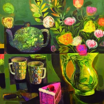 Paper Flowers and Cake, original painting by Tom Wood