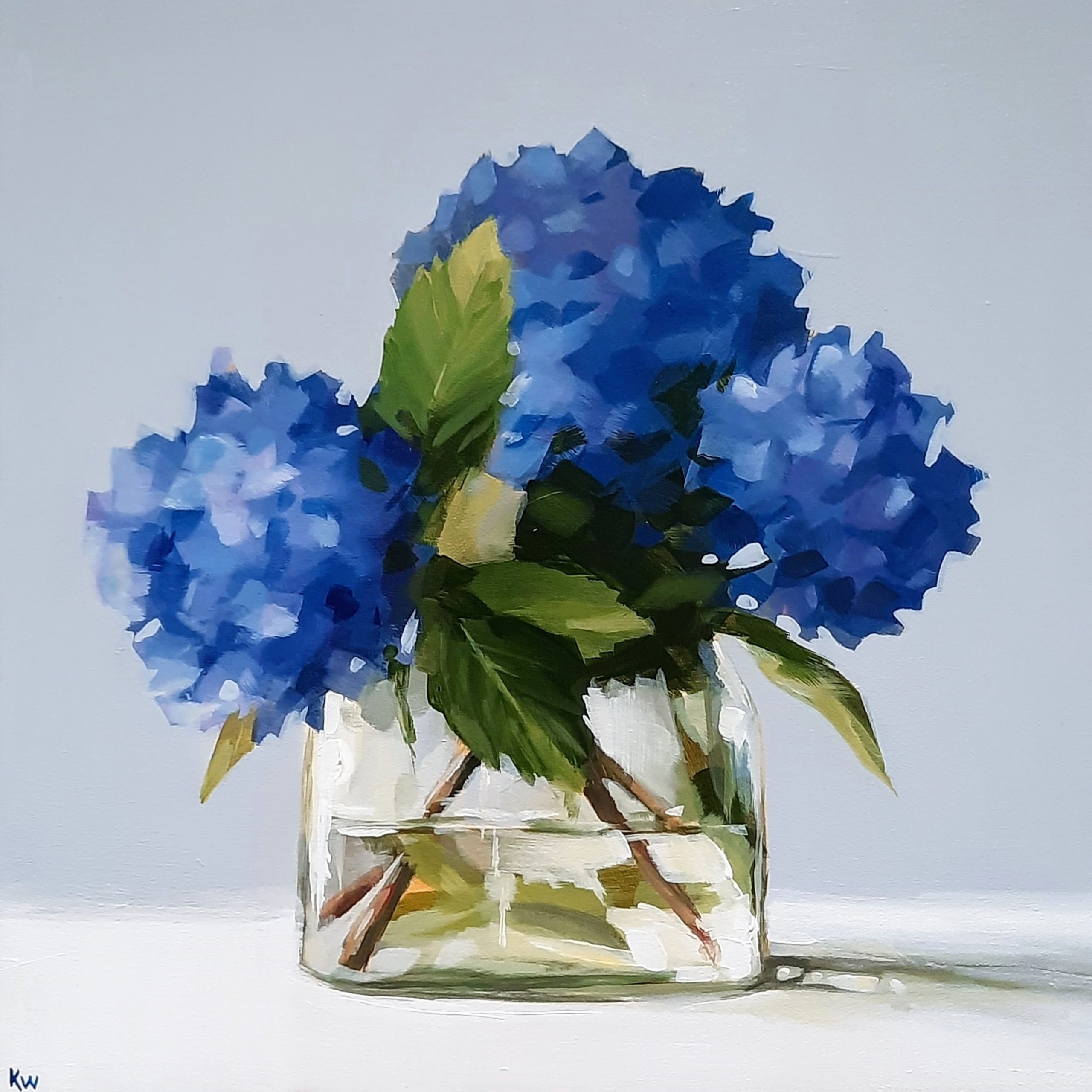 Blue Hydrangeas, original floral painting by Kirsty Whyatt