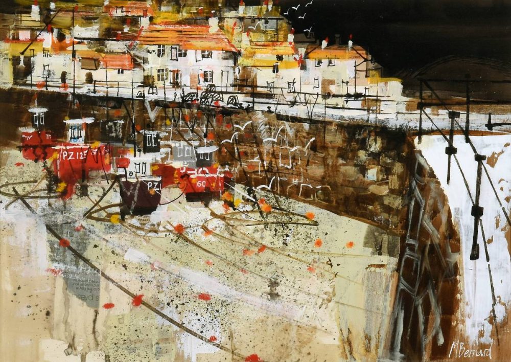 Mousehole Harbour by Mike Bernard RI, mixed media