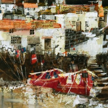 Harbour Cottages, Mousehole by Mike Bernard RI, mixed media