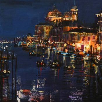 The Grand Canal at Night by Mike Bernard, mixed media