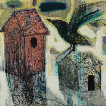 Two Houses and a Bird, original painting by Tom Wood