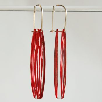 Red Seed Earrings, handmade acrylic earrings by Sarah Packington