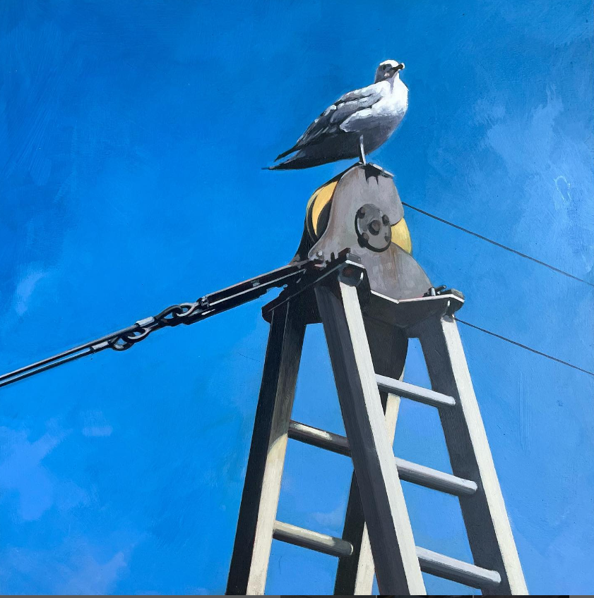 Bird on a Pulley, original painting by Andrew Morris