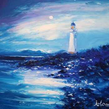 Evening Light over Rhuba Nangall Lighthouse, original painting by Jolomo (John Lowrie Morrison OBE)