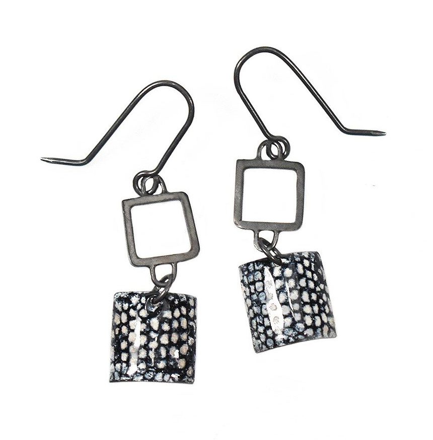 Oxidised Square Wire Drop Earrings - Blue and Gold by Emily Higham