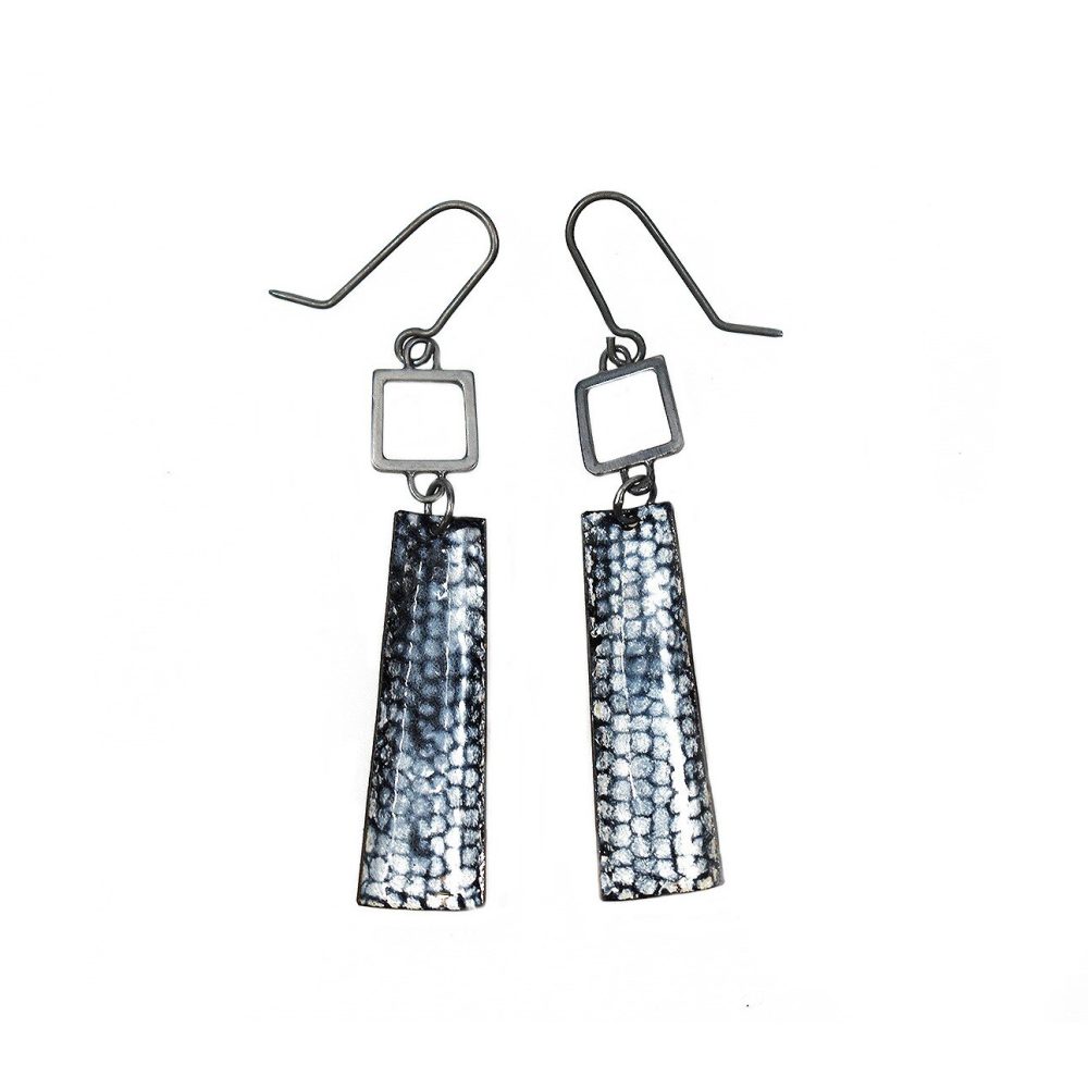 Wire Rectangle Drop Earrings - Oxidised Blue by Emily Higham